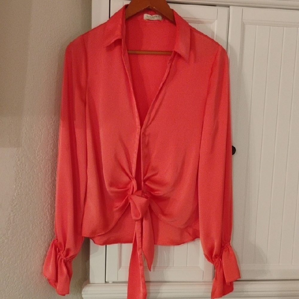 Ramy Brook Vibrant Pink Tie-Front Blouse